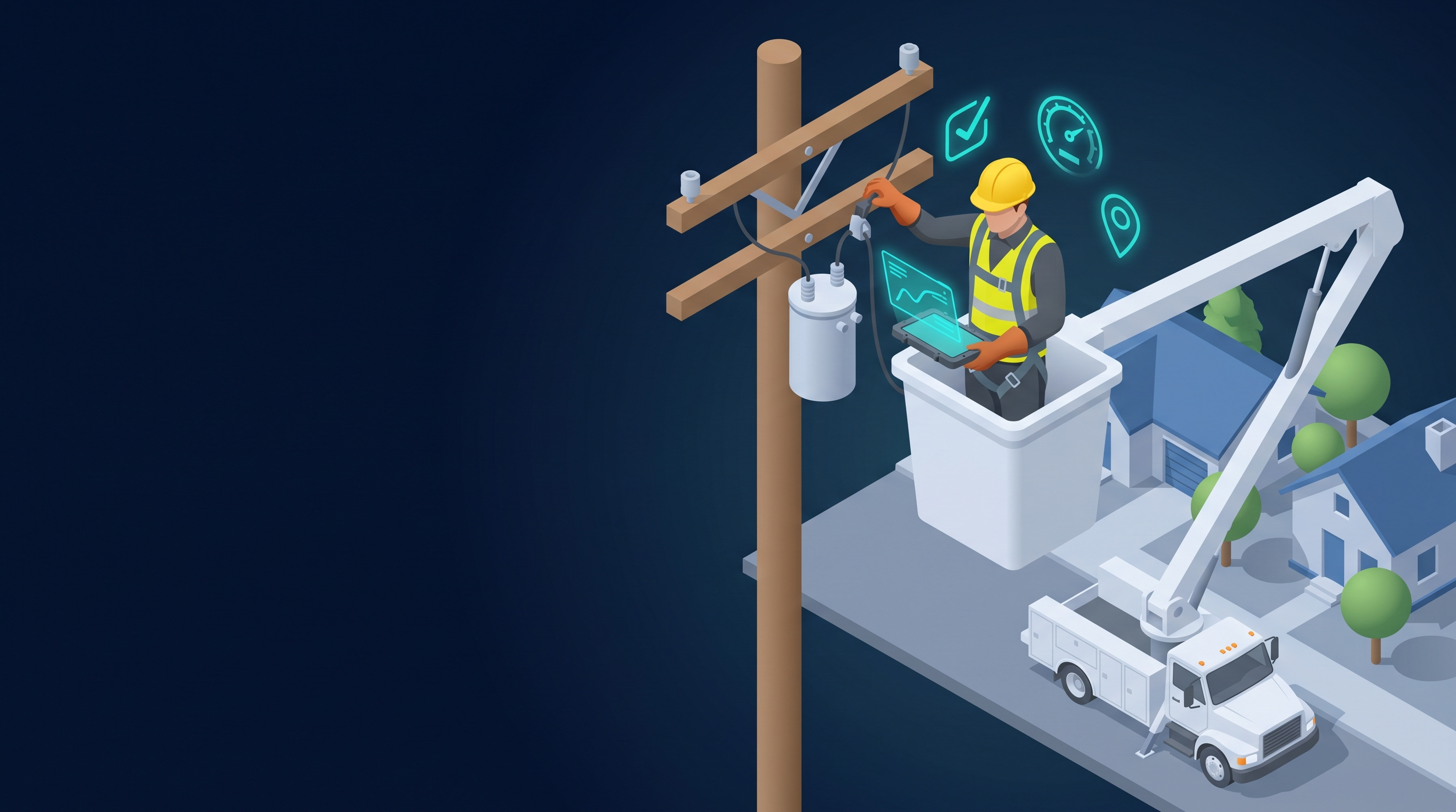 Illustration representing asset records and location context disconnected from completed work.